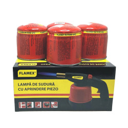 Lampa de gaz, Flamex, cu piezo + 4 butelii 190 gr