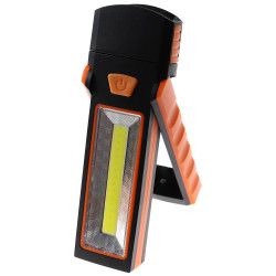 Lampa de lucru LED COB Hoff 1W+3W, 200lm, cap pivotant, baza magnetica, alimentare baterii