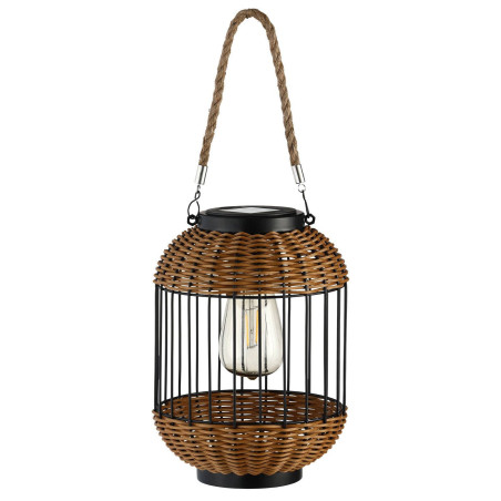 Lampa solara bec filament alb cald Hoff, ratan, plastic + lemn, H 43 cm, exterior