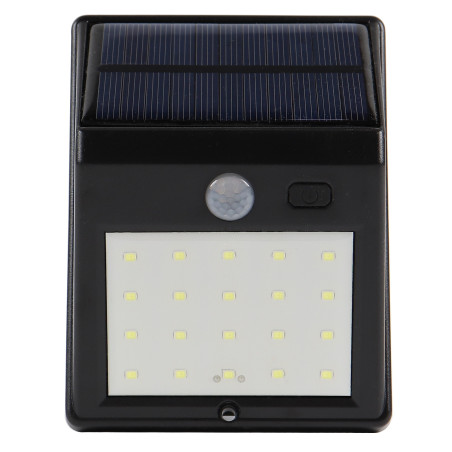 Lampa solara cu LED Hoff, 2.5 W, 160 lm, lumina rece, cu senzor de miscare PIR, 2 moduri de iluminare, negru, IP65, exterior, mo