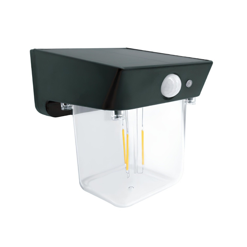 Lampa solara cu LED Hoff, 5 W, 190 lm, lumina calda, senzor de miscare PIR, 2 moduri de iluminare, negru, exterior