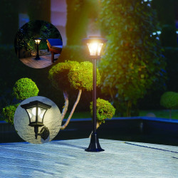 Lampa solara LED Hoff, 2 in 1, stalp si aplica, plastic si aluminiu, H 120 cm, negru, exterior
