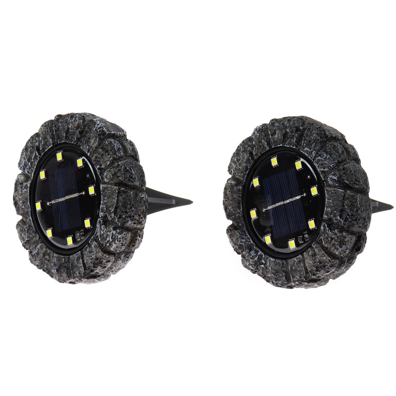 Lampa solara LED Hoff, alb rece, polirasina, H 2.3 cm, exterior, set 2 buc