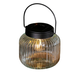 Lampa solara LED Hoff, borcan cu bec filament, plastic + sticla, 12 cm,  neagra, exterior
