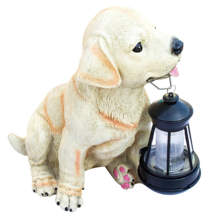 Lampa solara LED Hoff, caine cu felinar, rasina, plastic, H 24.5 cm, crem + negru, exterior
