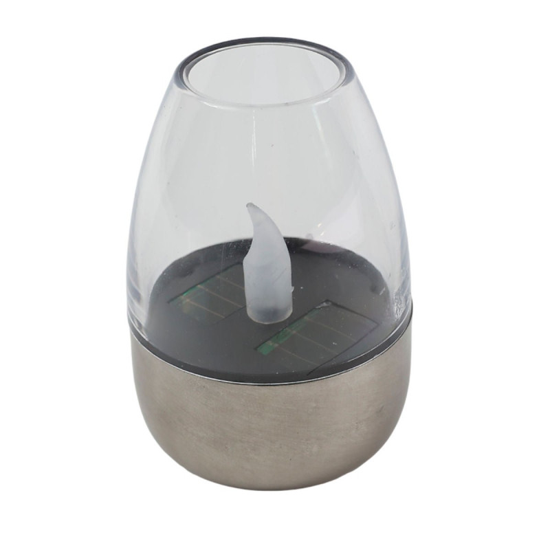 Lampa solara LED Hoff, candela, efect flacara, inox + plastic, H 8.7 cm, argintie, exterior