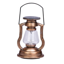 Lampa solara LED Hoff, felinar antic, plastic + metal, H 22.5 cm, bronz, exterior