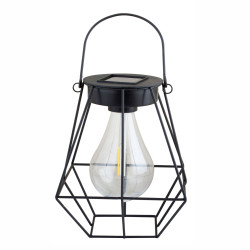 Lampa solara LED Hoff, felinar cu bec filament, metal + plastic, H 17 cm, negru, exterior
