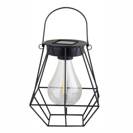 Lampa solara LED Hoff, felinar cu bec filament, metal + plastic, H 17 cm, negru, exterior