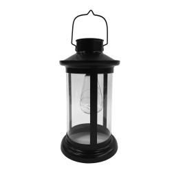 Lampa solara LED Hoff, felinar cu bec, metal + plastic + sticla, H 28 cm, neagra, exterior