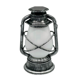 Lampa solara LED Hoff, felinar efect flacara, metal + plastic, 28 cm, gri antic, exterior