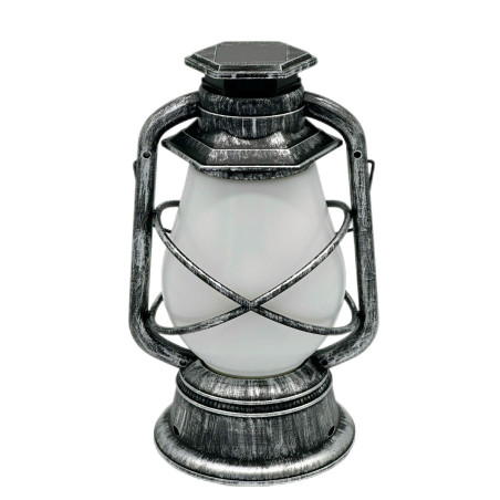 Lampa solara LED Hoff, felinar efect flacara, metal + plastic, 28 cm, gri antic, exterior