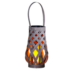 Lampa solara LED Hoff, felinar ratan, plastic, 26.5 cm, gri + negru, exterior