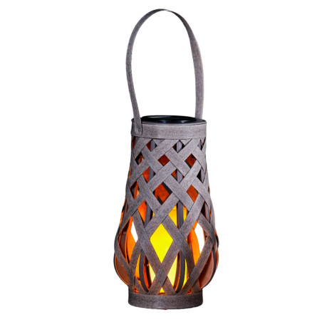Lampa solara LED Hoff, felinar ratan, plastic, 26.5 cm, gri + negru, exterior