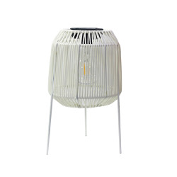 Lampa solara LED Hoff, veioza, metal + ratan, H 31 cm, alb, exterior