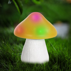Lampa solara LED RGB Hoff, ciupercuta, plastic + polirasina, H 15 cm, galbena, exterior