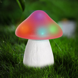 Lampa solara LED RGB Hoff, ciupercuta, plastic + polirasina, H 15 cm, rosie, exterior