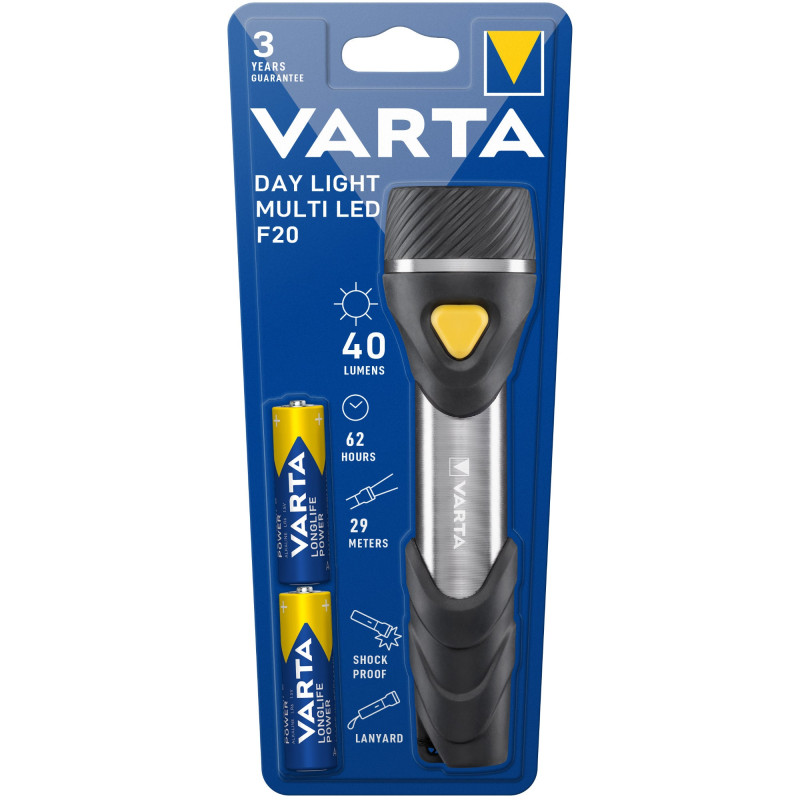 Lanterna LED Varta Day Light M F20 + 2 baterii Longlife Power AA, 40 lm