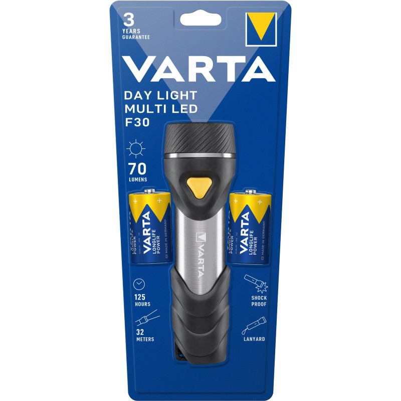 Lanterna LED Varta Day Light M F30 + 2 baterii Longlife Power D, 70 lm