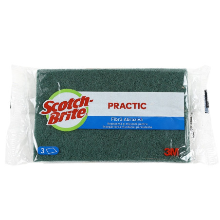 Laveta abraziva Scotch-Brite Practic, fibra abraziva, verde, 17 x 9.5 cm, 3 buc / set