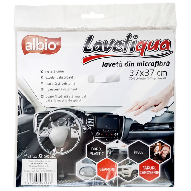 Laveta auto, Albio Lavetiqua, pentru curatare multisuprafete, microfibra, 37 x 37 cm, alb