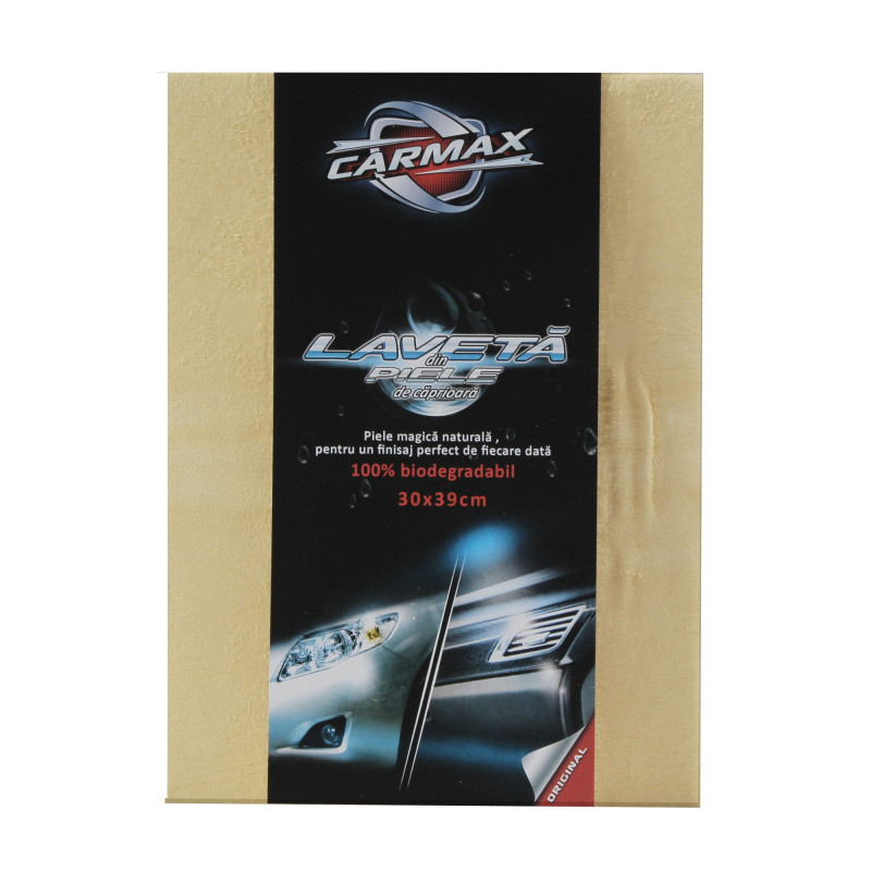 Laveta auto, Carmax, pentru curatare interior auto, piele naturala, 30 x 39 cm, bej