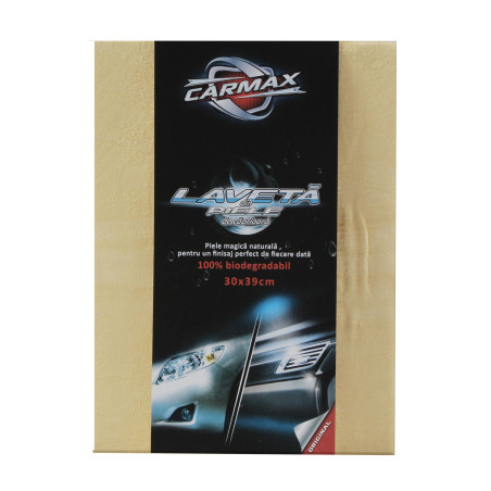 Laveta auto, Carmax, pentru curatare interior auto, piele naturala, 30 x 39 cm, bej