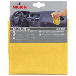 Laveta auto, Nigrin, pentru lustruire bord, bumbac, 35 x 35 cm, galben, set 2 bucati