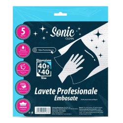 Laveta profesionala embosata Sonic Clean, celuloza + poliester, alba, 40 x 40 cm, 5 buc / set