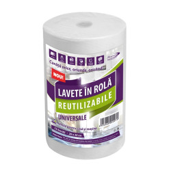 Lavete reutilizabile embosate, pretaiate, celuloza + poliester, alb, 20 x 30 cm, 75 buc / rola