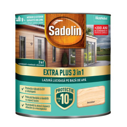 Lazura lucioasa pentru lemn, Sadolin Extra Plus 3 in 1, pe baza de apa, incolor, interior / exterior, 0.75 L