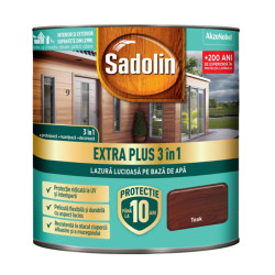 Lazura lucioasa pentru lemn, Sadolin Extra Plus 3 in 1, pe baza de apa, teak, interior / exterior, 0.75 L