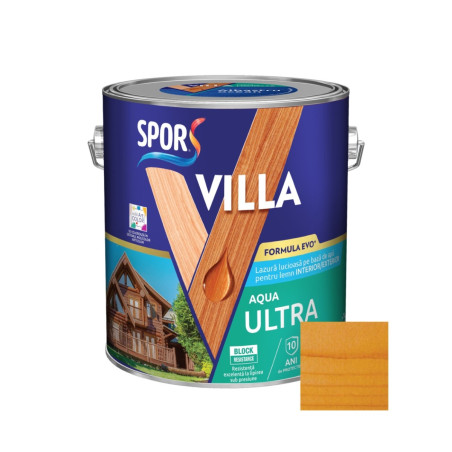 Lazura pentru lemn, pe baza de apa, Spor Villa Aqua Ultra, stejar, interior / exterior, 2.5 L