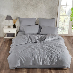 Lenjerie de pat Caressa, 2 persoane, bumbac, antracit, 4 piese