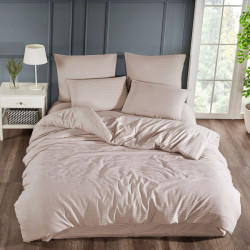 Lenjerie de pat Caressa, 2 persoane, bumbac, bej, 4 piese