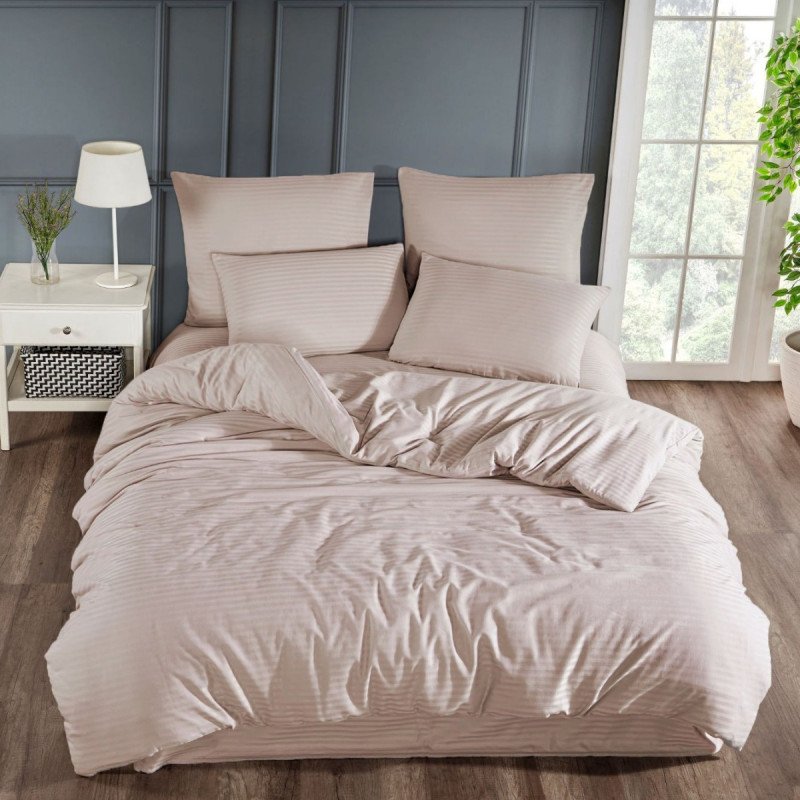 Lenjerie de pat Caressa, 2 persoane, bumbac, bej, 4 piese
