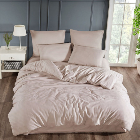 Lenjerie de pat Caressa, 2 persoane, bumbac, bej, 4 piese