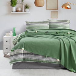 Lenjerie de pat Caressa, 2 persoane, bumbac, verde + gri, 5 piese