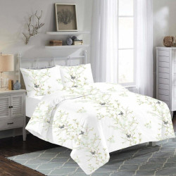 Lenjerie de pat Deluxe Pucioasa Carina, 2 persoane, 100 % bumbac, alb, cu fluturi, 4 piese