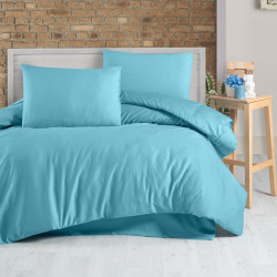 Lenjerie de pat Petrol, 2 persoane, bumbac, albastru, 4 piese