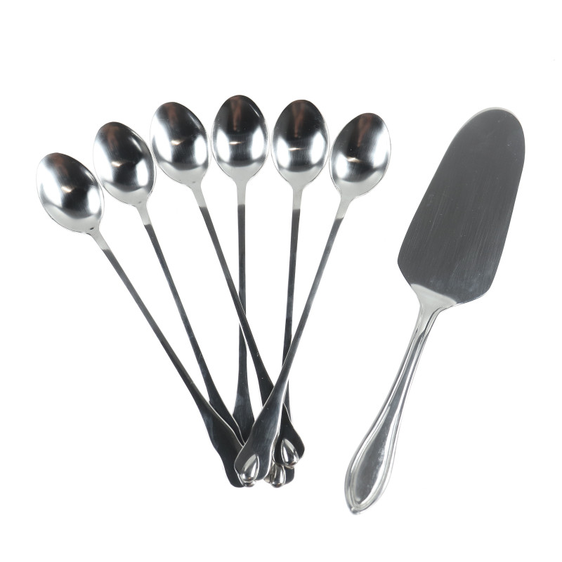 Lingurita pentru desert + paleta tort, Icos, inox, set 7 bucati