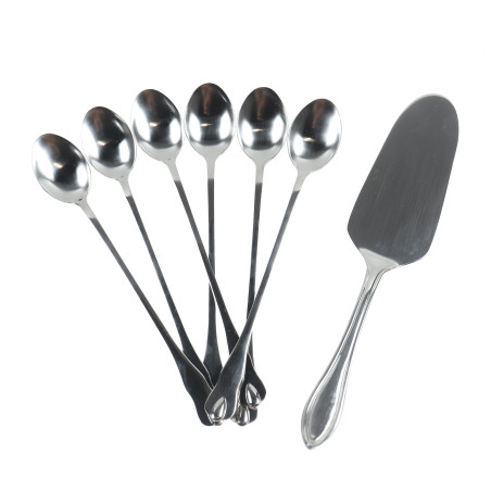 Lingurita pentru desert + paleta tort, Icos, inox, set 7 bucati