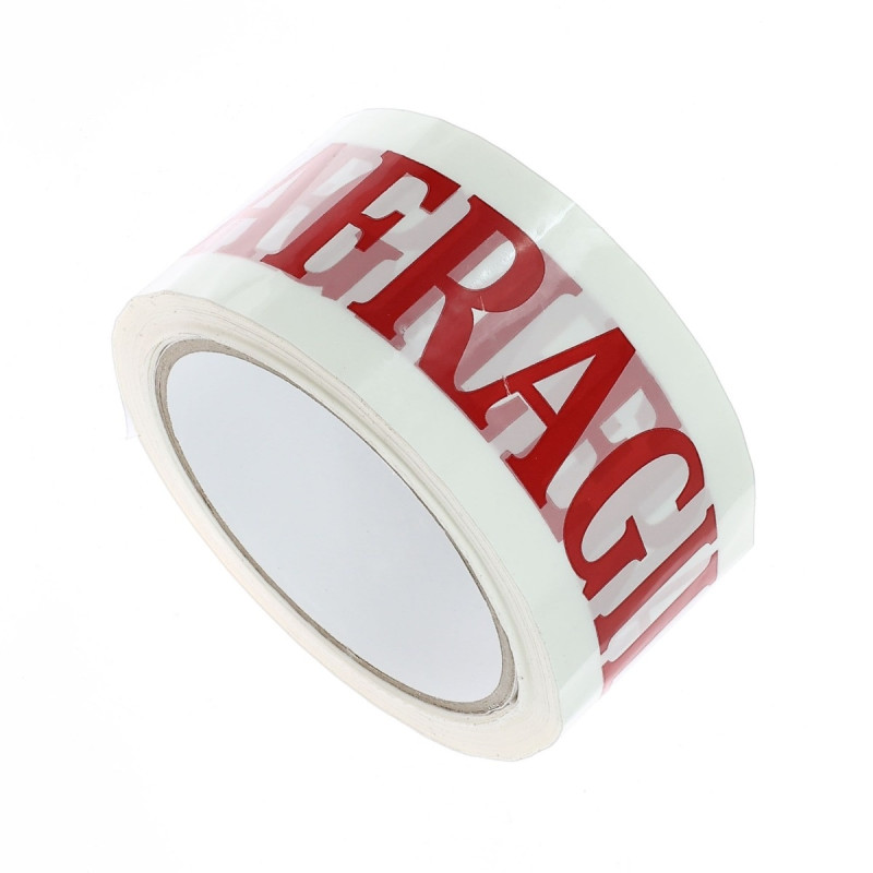Banda adeziva pentru ambalare, Fragile, cu suport BoPP, alb + rosu, 60 m x 50 mm Banda adeziva pentru ambalare, Fragile, cu suport BoPP, alb + rosu, 60 m x 50 mm