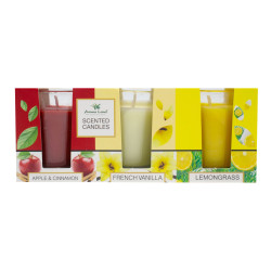 Lumanare parfumata in pahar, Aroma Land, mar si scortisoara / vanilie / lemon grass, set 3 arome