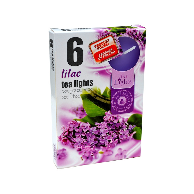 Lumanare parfumata tip pastila LP6334, timp ardere 4 ore, aroma liliac, set 6 bucati