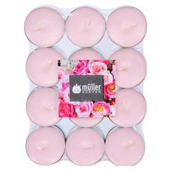 Lumanare parfumata tip pastila, timp ardere 4 ore, aroma trandafir, set 24 bucati