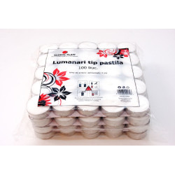 Lumanare tip pastila, aluminiu, timp ardere 4 ore, alb, 100 bucati/set