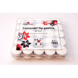 Lumanare tip pastila, aluminiu, timp ardere 4 ore, alb, 50 bucati/set
