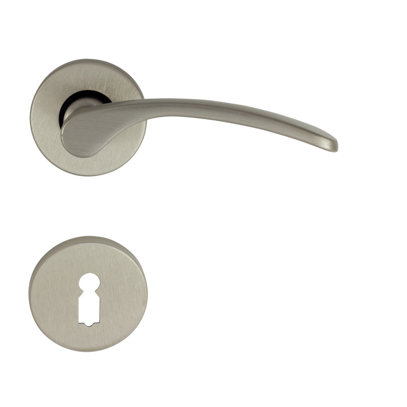 Maner cu rozeta rotunda pentru usa interior, Vienetta Verofer P, zamac, nichel satinat, 50 mm Maner cu rozeta rotunda pentru usa interior, Vienetta Verofer P, zamac, nichel satinat, 50 mm