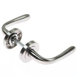 Maner cu rozeta rotunda pentru usa lemn, Anda Gato BB(K) RR55 SN, zamac, satin nichel, 130 x 55 mm